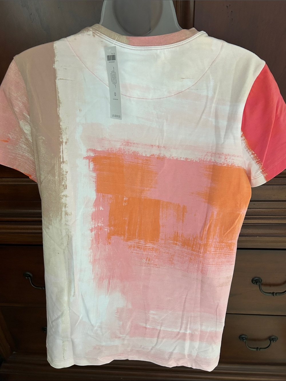 Chico's Short-Sleeve Brushstroke Tee in Pink, Orange & Cream NWT - Picture 3 of 7